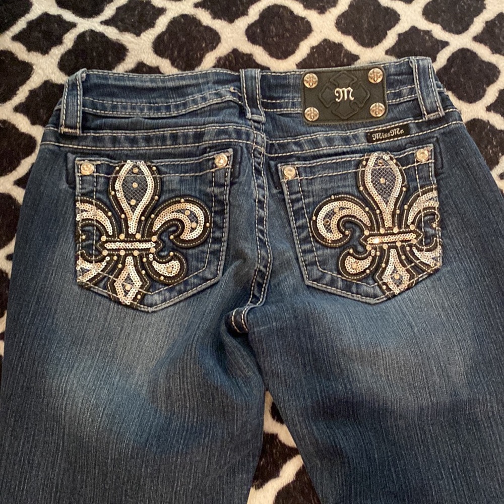 Miss Me Blue Boot Cut Jeans with Silver Embellishments